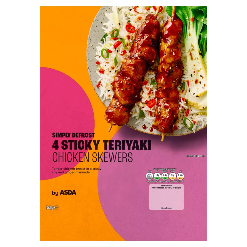 ASDA 4 Sticky Teriyaki Chicken Skewers 340g