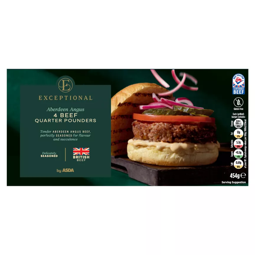 Exceptional by ASDA 4 Aberdeen Angus Beef Quarter Pounders 454g