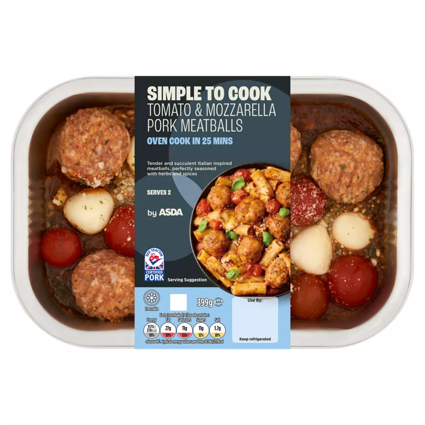 ASDA Simple to Cook Tomato & Mozzarella Pork Meatballs 399g