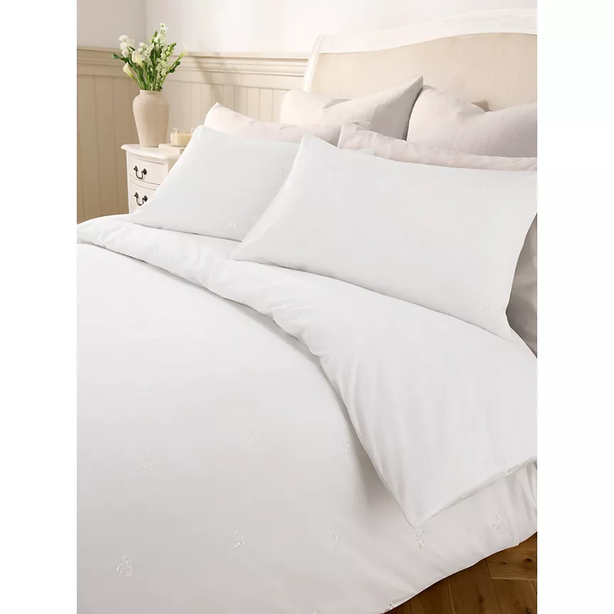 At Home with Stacey Solomon White Daisy Embroidered 100% Cotton Duvet Set - Single