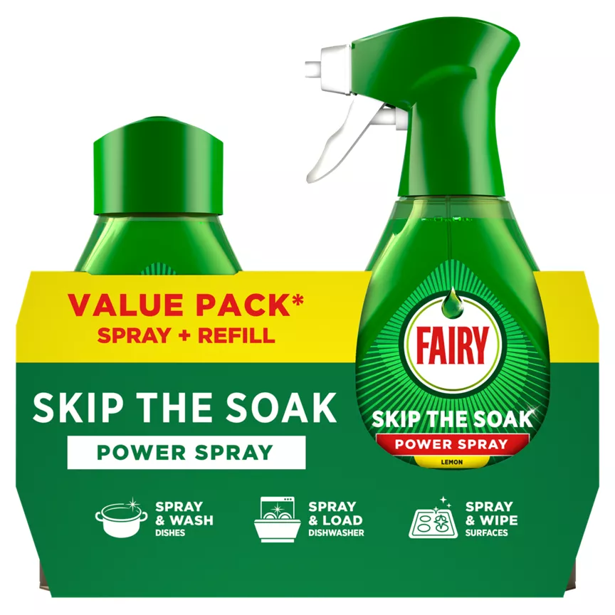 Fairy Skip the Soak Dish Power Spray + Refill Lemon 1000ml, Dishes & Kitchen, Grease Remover