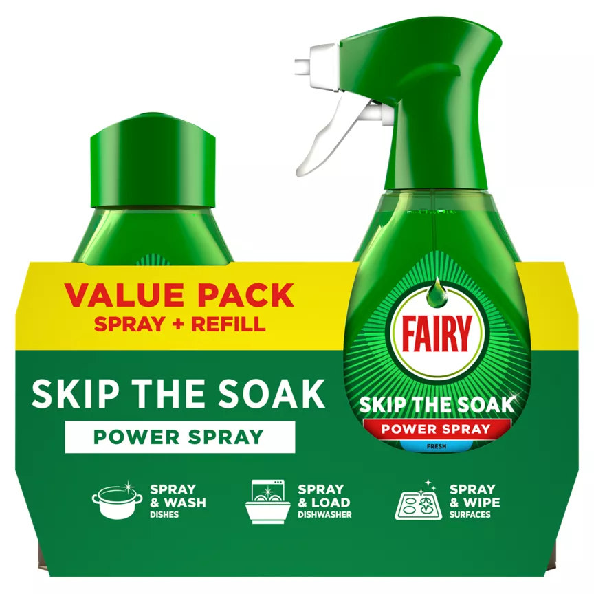 Fairy Skip the Soak Dish Power Spray + Refill Fresh 1000ml, Dishes & Kitchen, Grease Remover