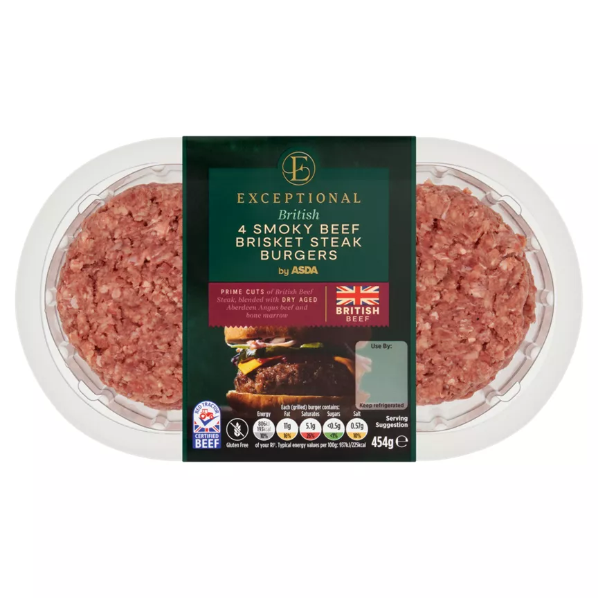 Exceptional by ASDA British 4 Smoky Beef Brisket Steak Burgers 454g