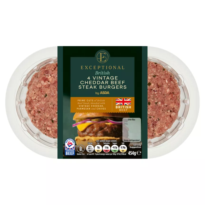 Exceptional by ASDA 4 Vintage Cheddar Beef Steak Burgers 454g