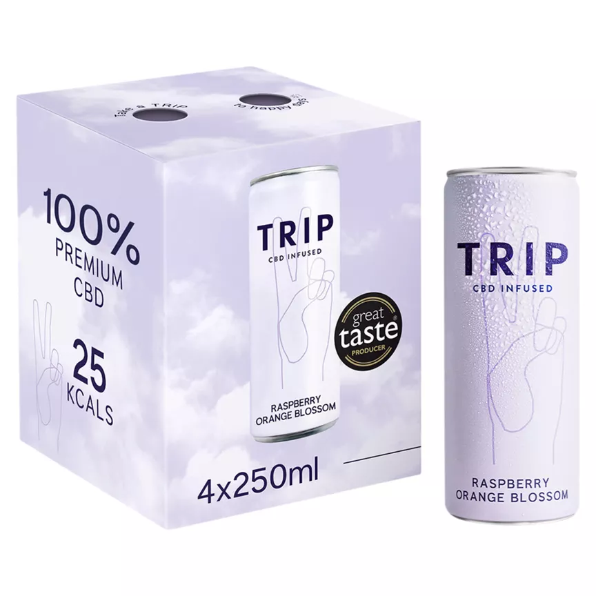 TRIP CBD Infused Raspberry Orange Blossom 4 x 250ml - Image 1