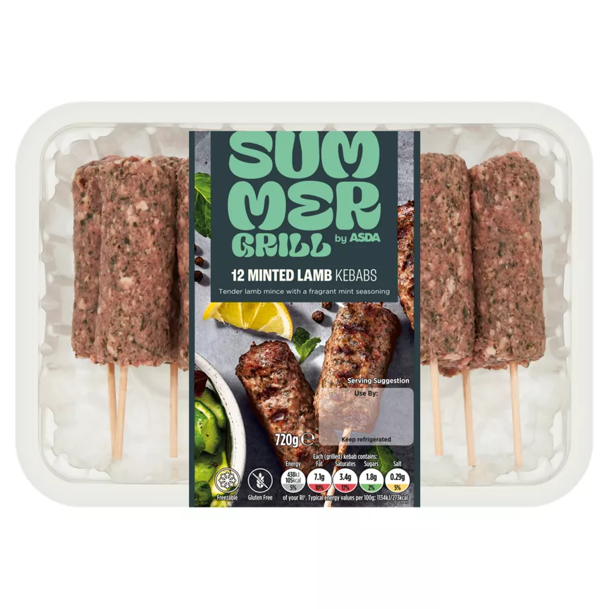 SUMMER GRILL by ASDA 12 Minted Lamb Kebabs 720g