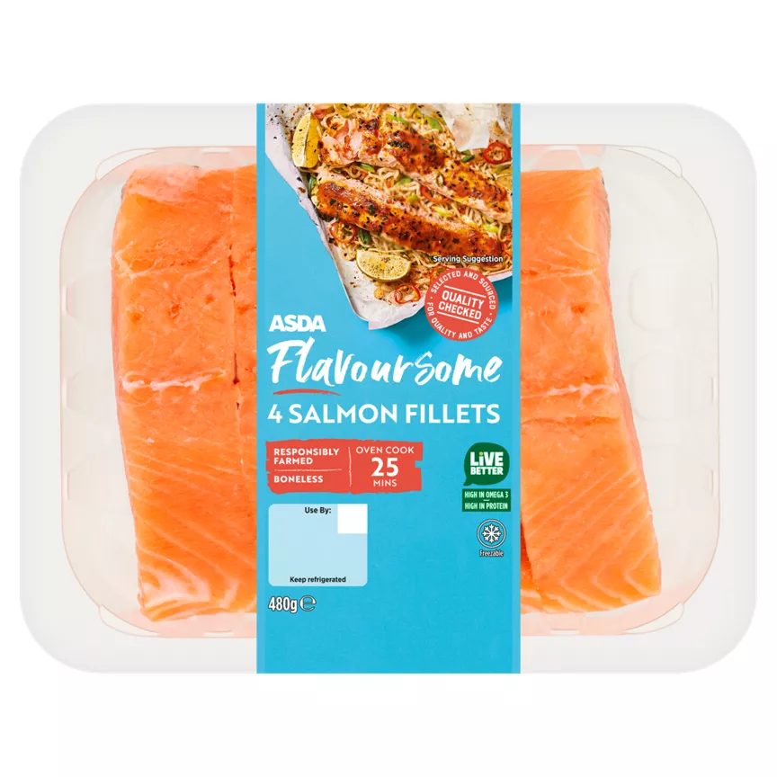 ASDA 4 Flavoursome Boneless Salmon Fillets 480g