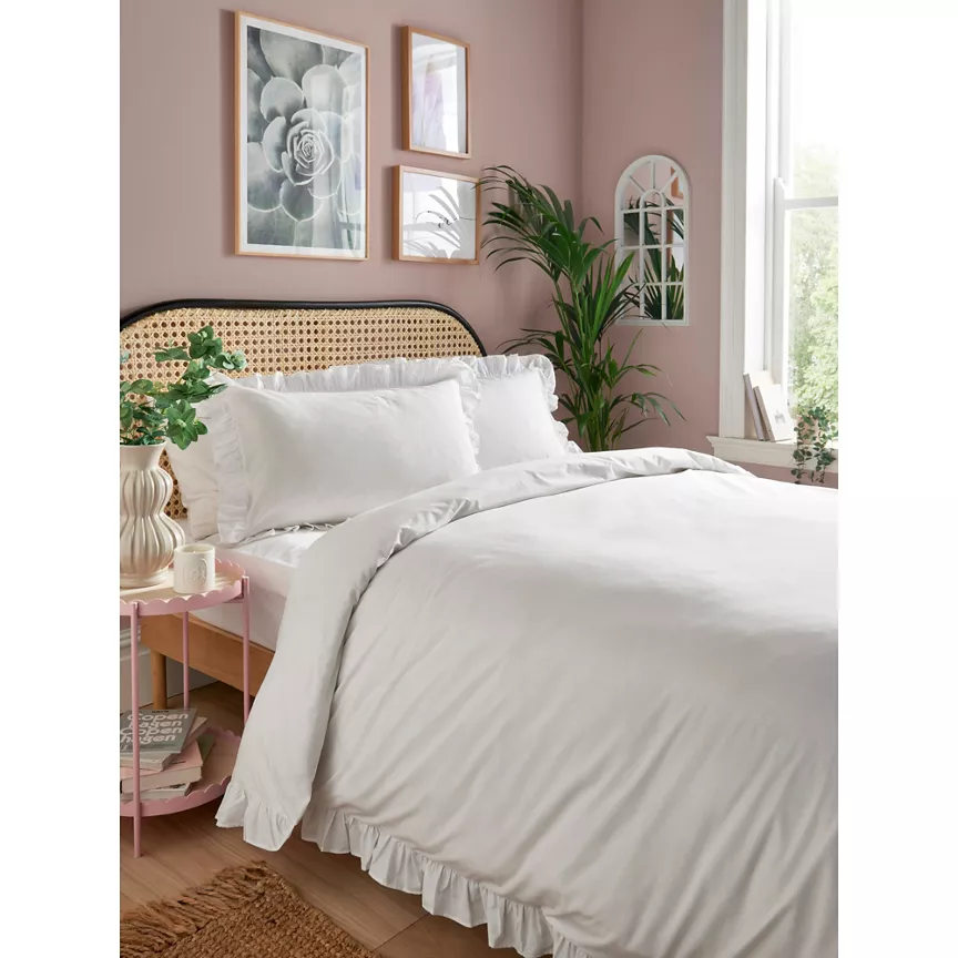George Home Plain Frill Trim Duvet Set Double