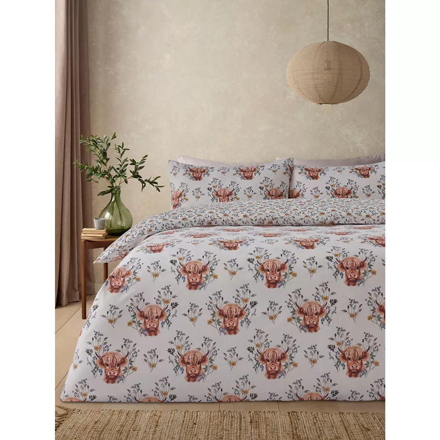 George Home Floral Highland Cow Easycare Duvet Set - King
