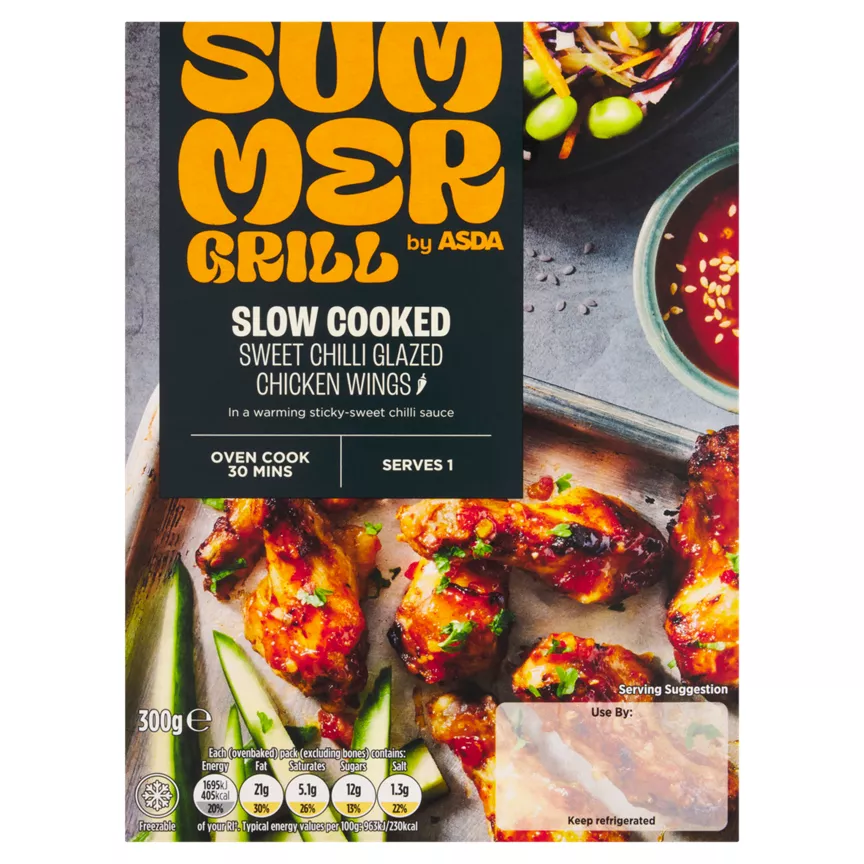 SUMMER GRILL by ASDA Slow Cooked Sweet Chilli Glazed Chicken Wings 300g