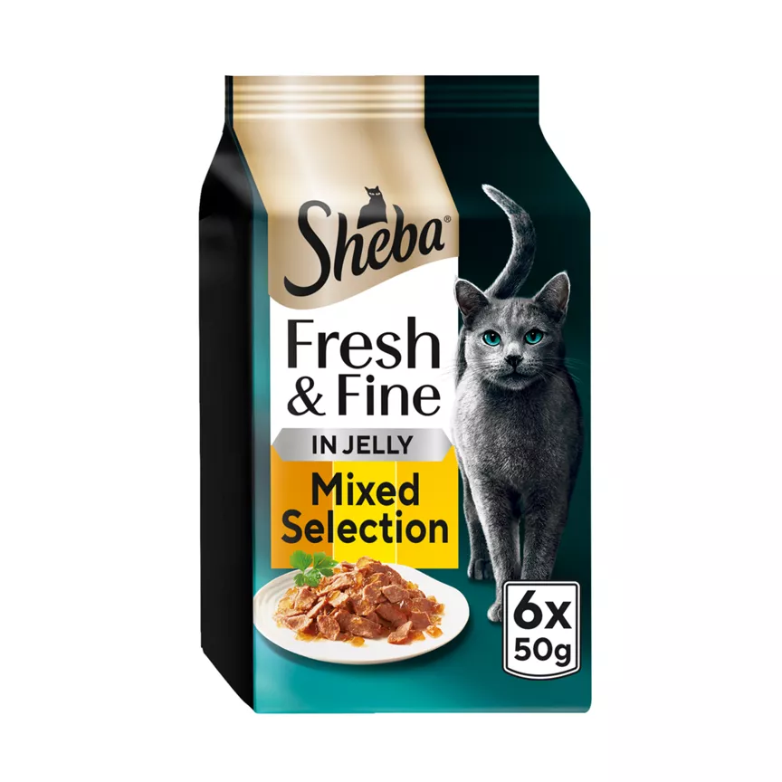 Sheba Fresh & Fine Adult Wet Cat Food Chicken & Turkey Jelly 6x50g Pouches