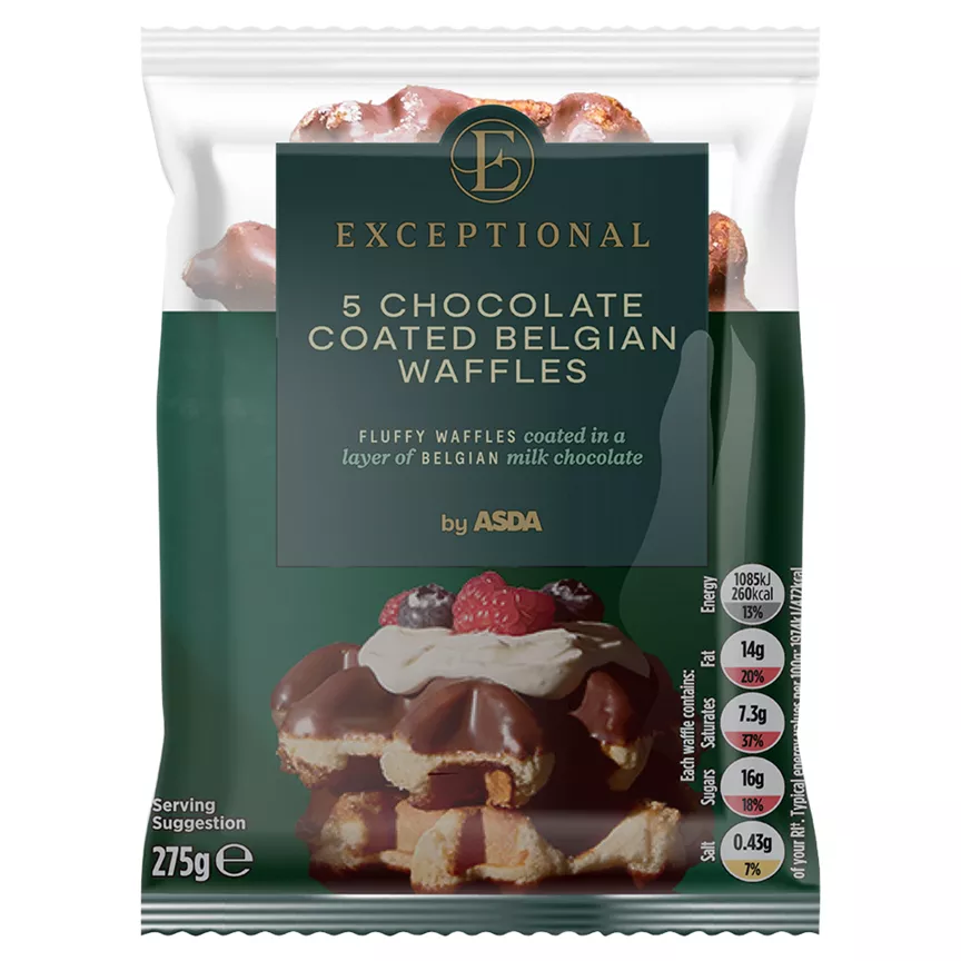 Exceptional by ASDA 5 Chocolate Coated Belgian Waffles 275g