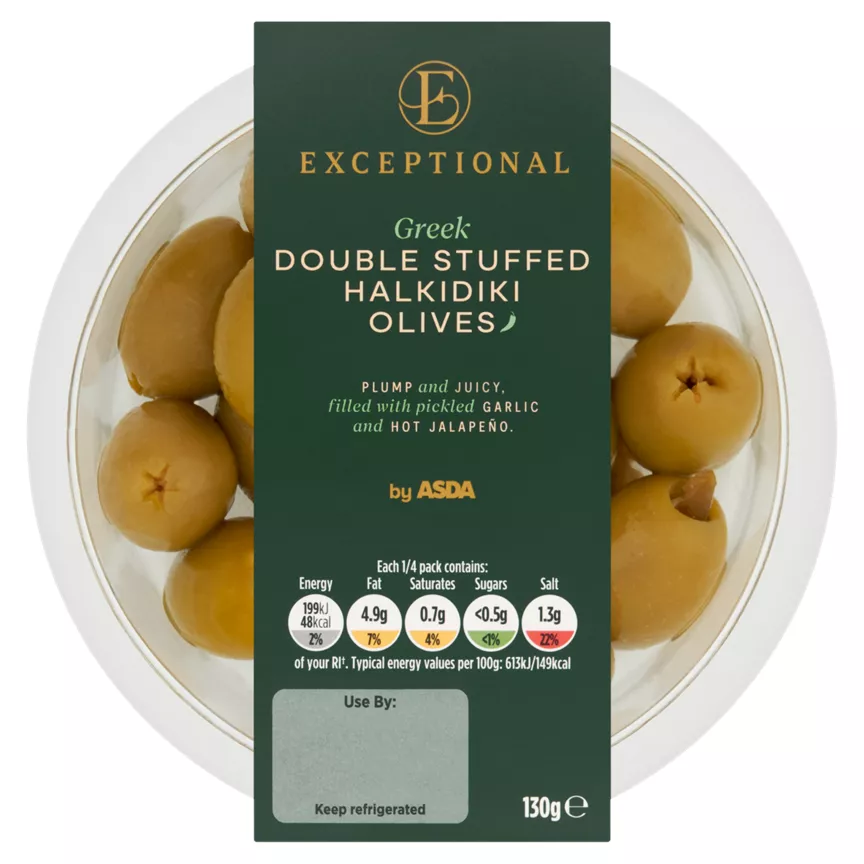 Exceptional by ASDA Greek Double Stuffed Halkidiki Olives 130g