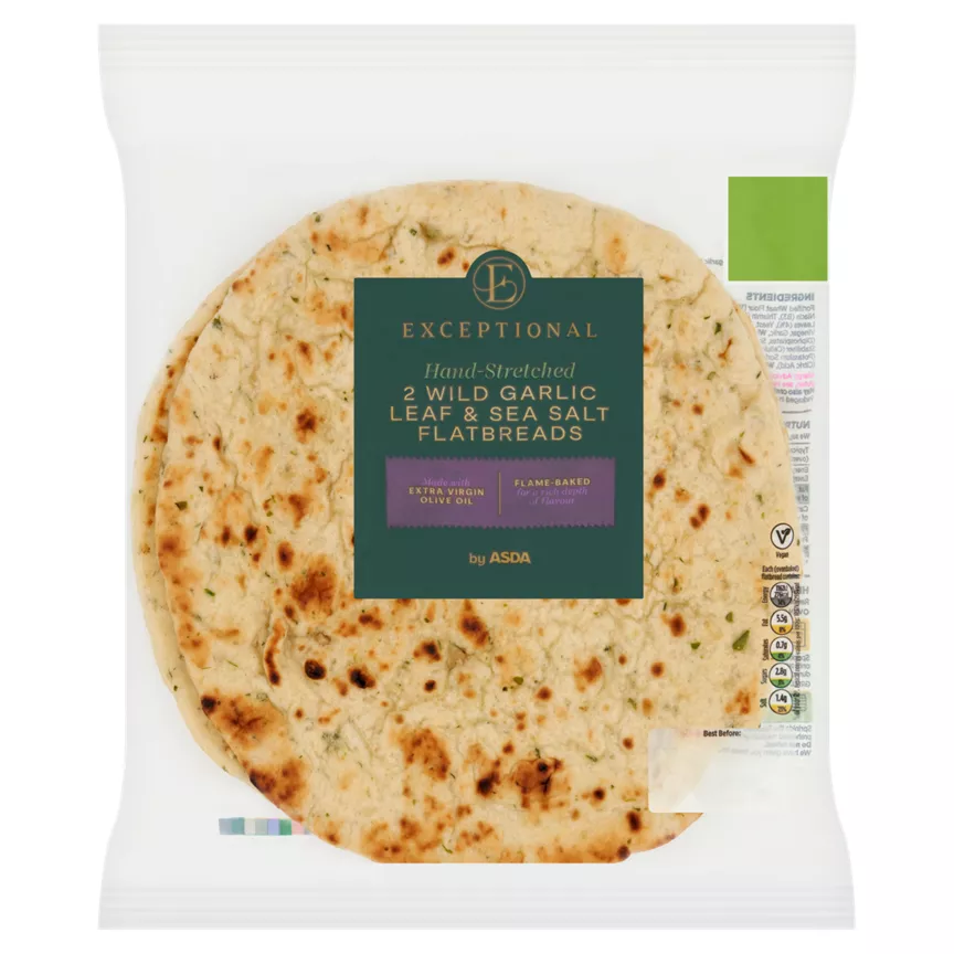 Exceptional by ASDA Hand-Stretched 2 Wild Garlic Leaf & Sea Salt Flatbreads