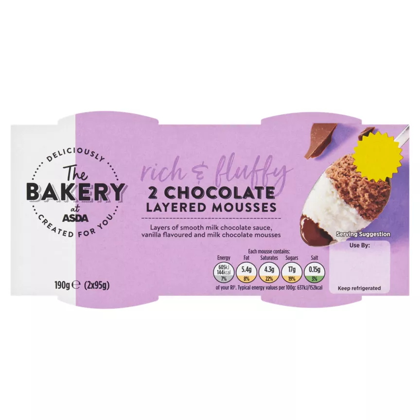 The BAKERY at ASDA Chocolate Layered Mousses 2 x 95g (190g)