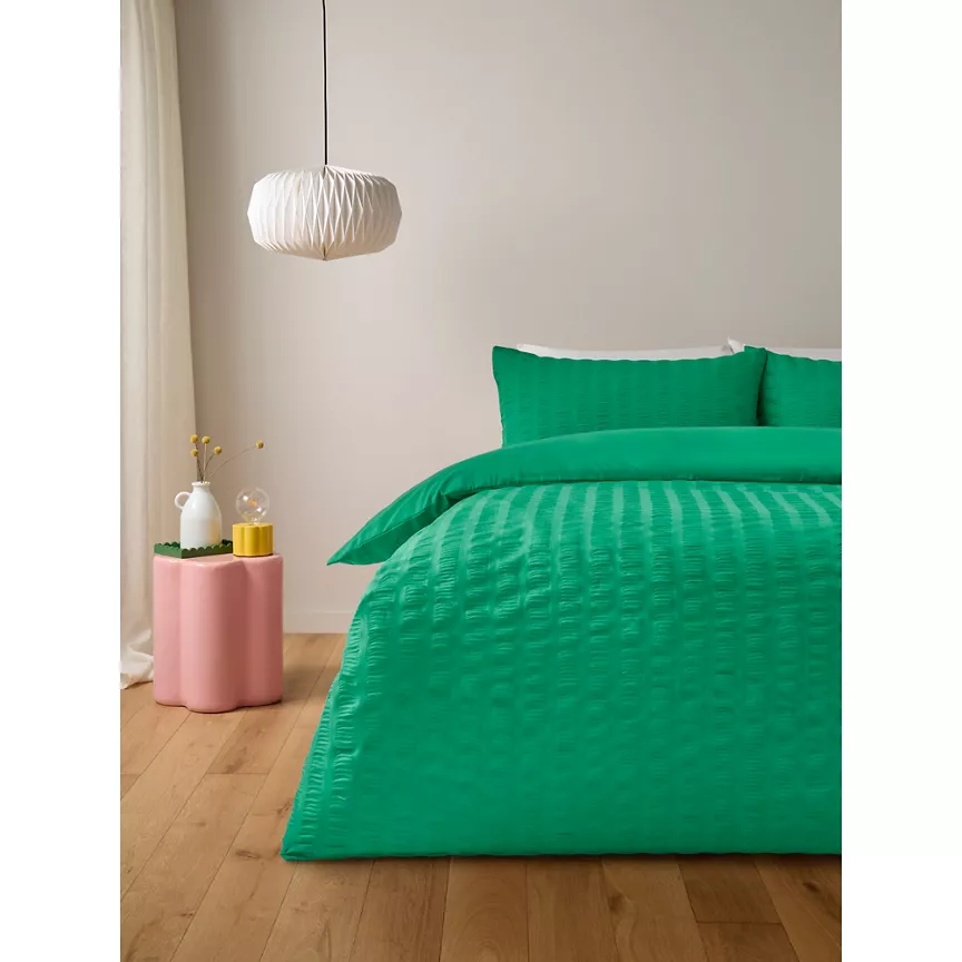 George Home Bright Green Seersucker Duvet Set - Double