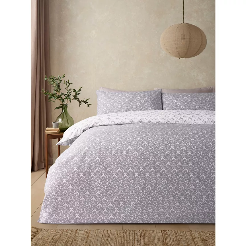 George Home Grey Scalloped Cotton & TENCEL™ Duvet Set Double
