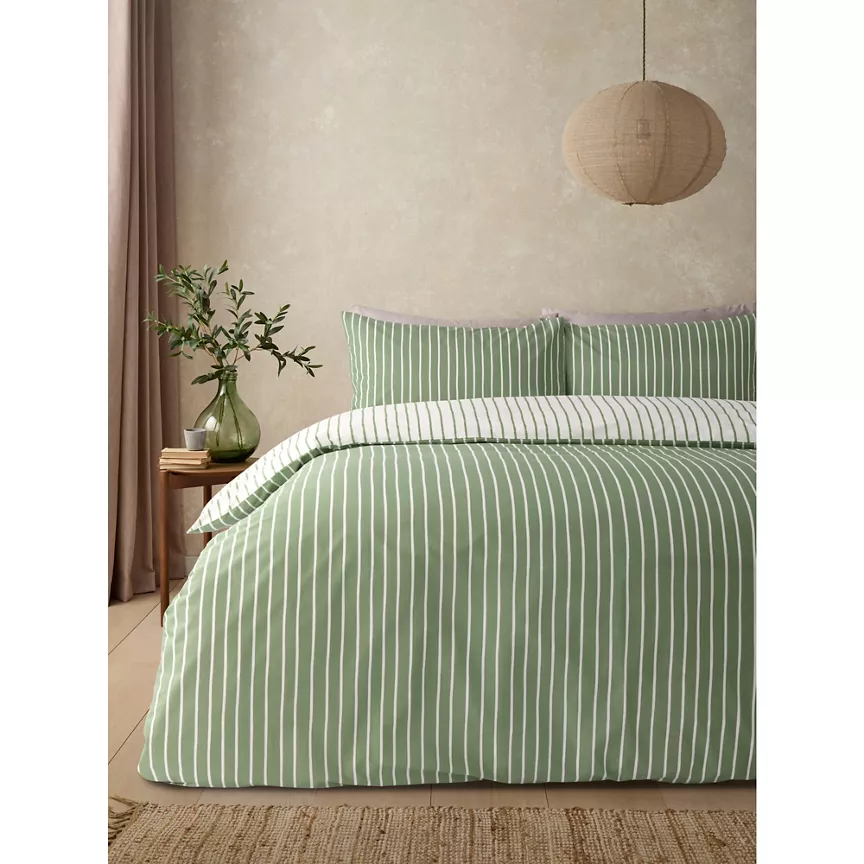 George Home Green Striped Cotton & TENCEL™ Duvet Set King