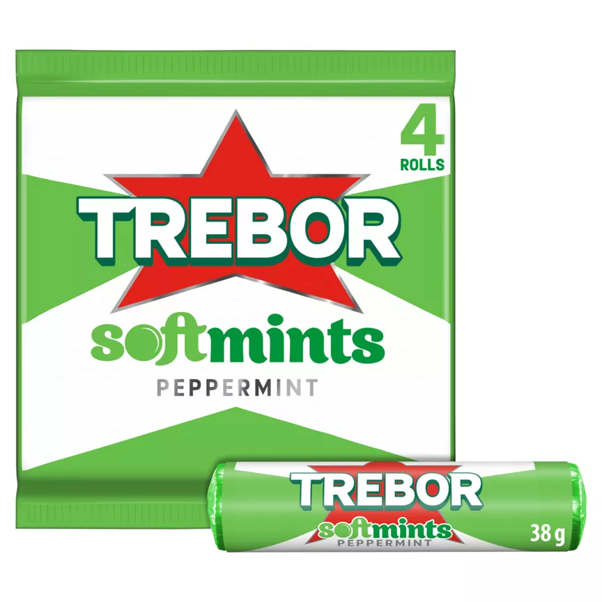Trebor Natural Mint Flavour Soft Mints Rolls 4 x 38g (152g)