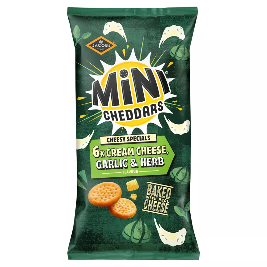 Jacob's Cheesy Specials Cream Cheese, Garlic & Herb Flavour Mini Cheddars 138g
