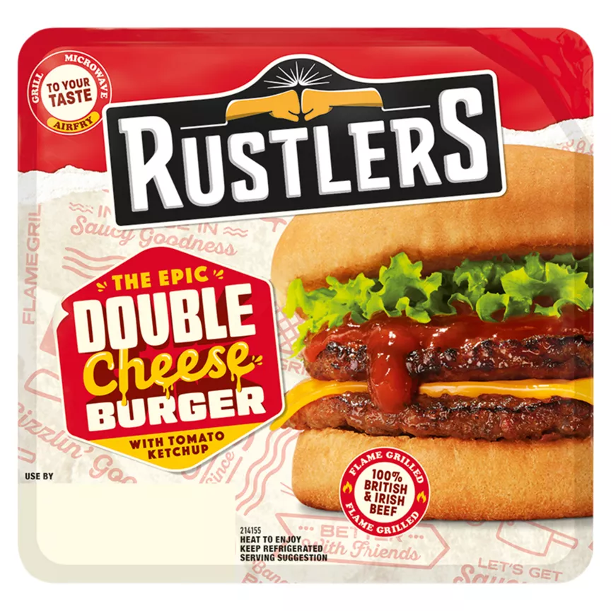 Rustlers The Epic Double Cheese Burger with Tomato Ketchup 145g