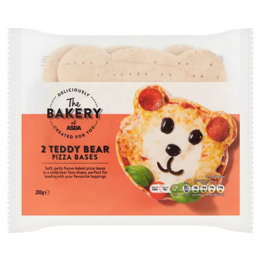 The BAKERY at ASDA 2 Teddy Bear Pizza Bases 200g