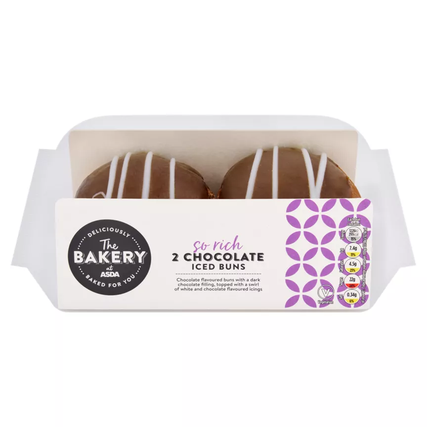 The BAKERY at ASDA 2 Chocolate Iced Buns