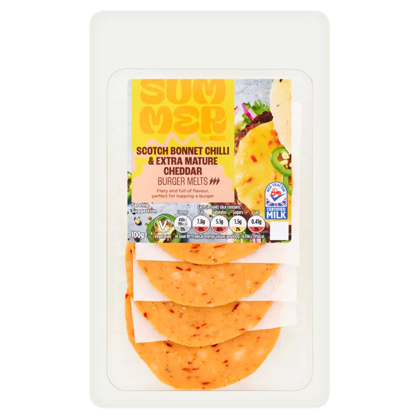 ASDA Summer Scotch Bonnet Chilli & Extra Mature Cheddar Burger Melts 100g
