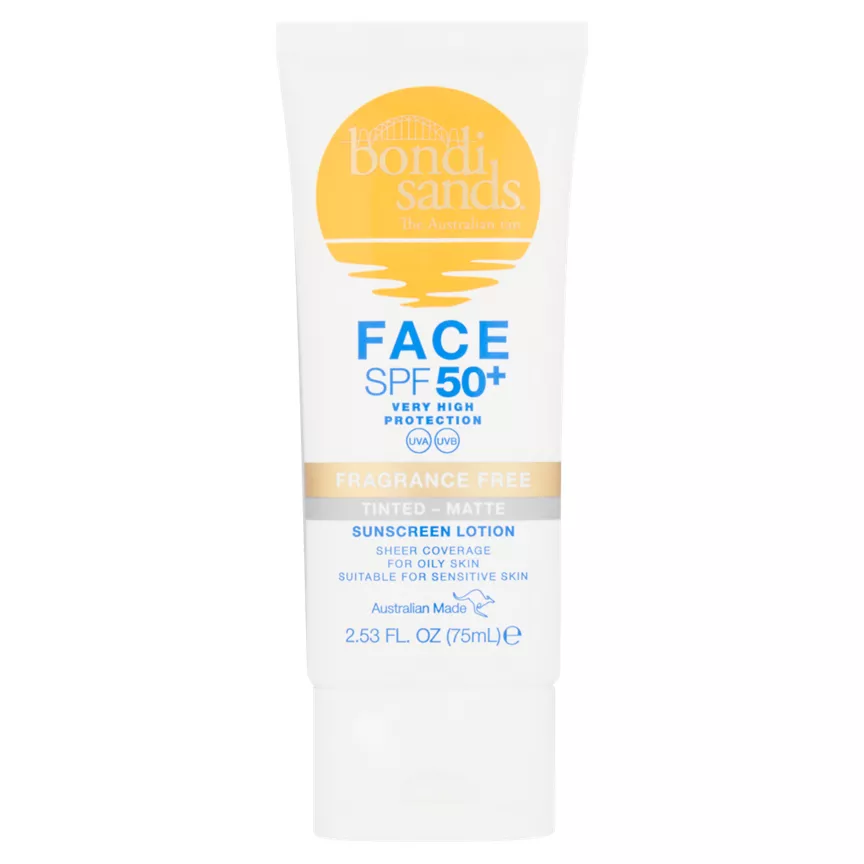 Bondi Sands Face SPF 50+ Fragrance Free Tinted - Matte Sunscreen Lotion 75ml