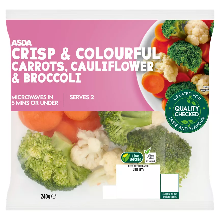 ASDA Crisp & Colourful Carrots, Cauliflower & Broccoli 240g