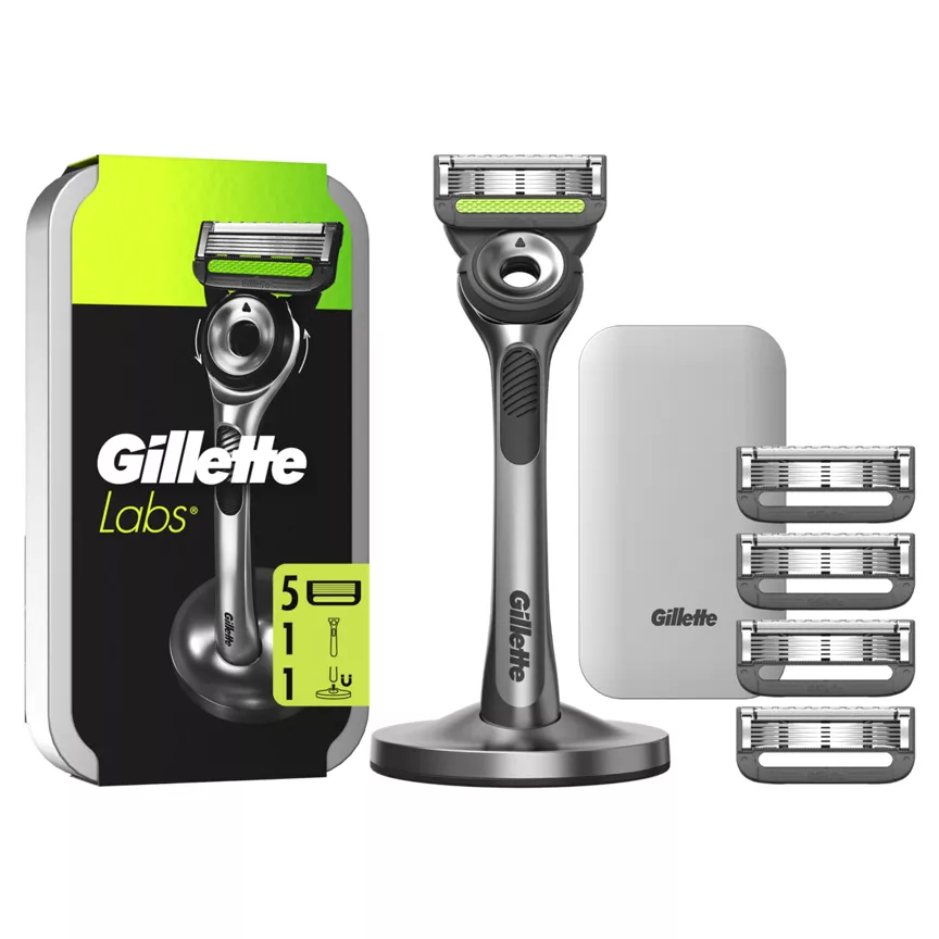 Gillette Labs With Exfoliating Bar Razor, 1 Handle, 5 Blades, 1 Magnetic Stand, 1 Travel Case