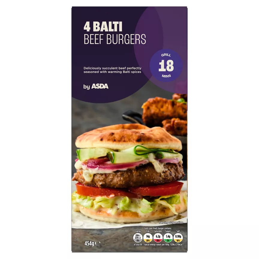 ASDA 4 Balti Beef Burgers 454g