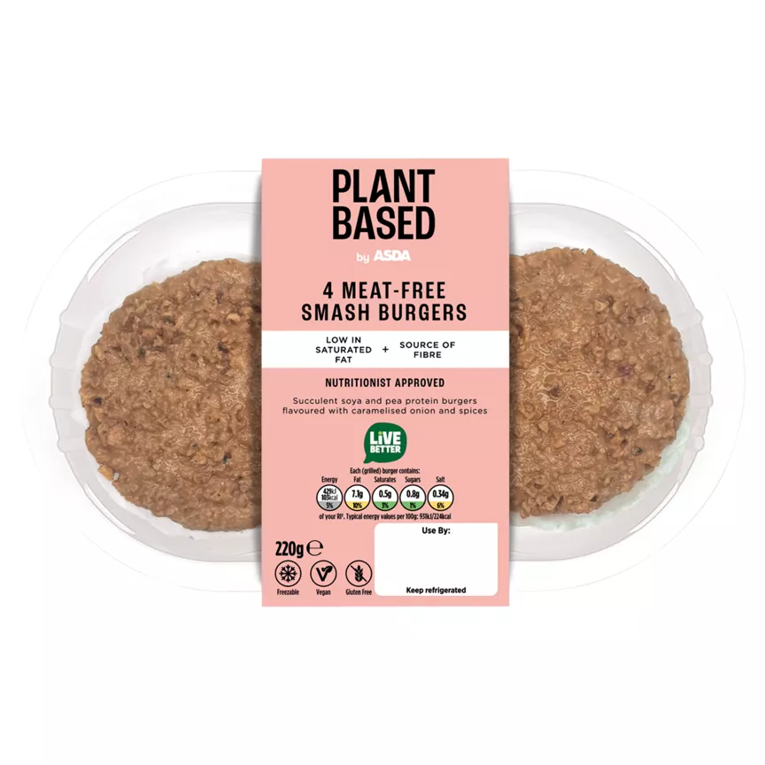 Plant Based by ASDA 4 Meat-Free Smash Burgers 220g