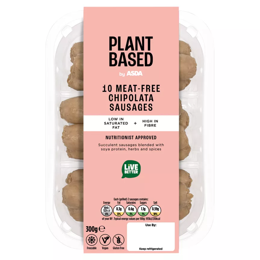 Plant Based by ASDA 10 Meat-Free Chipolata Sausages 300g