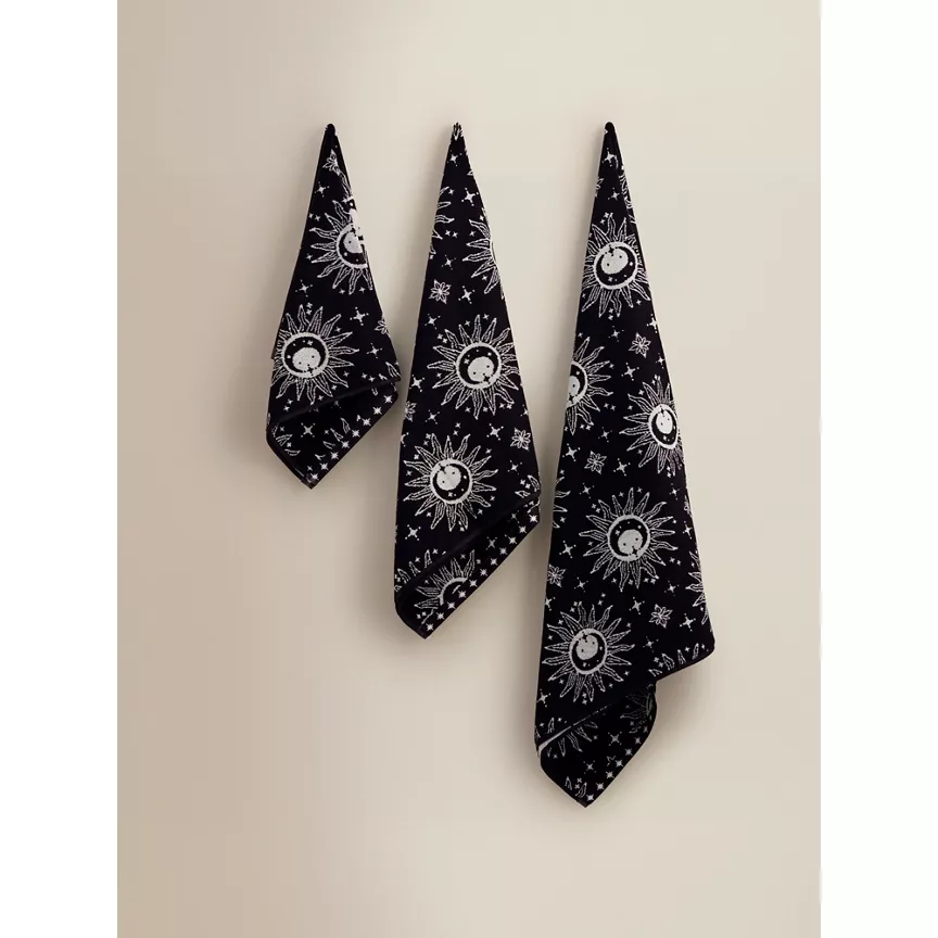 George Home Black & White Halloween Celestial Cotton Towel Range