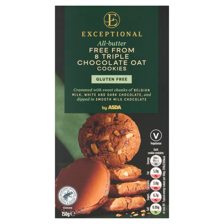Exceptional by ASDA All-butter Free From 8 Triple Chocolate Oat Cookies 150g