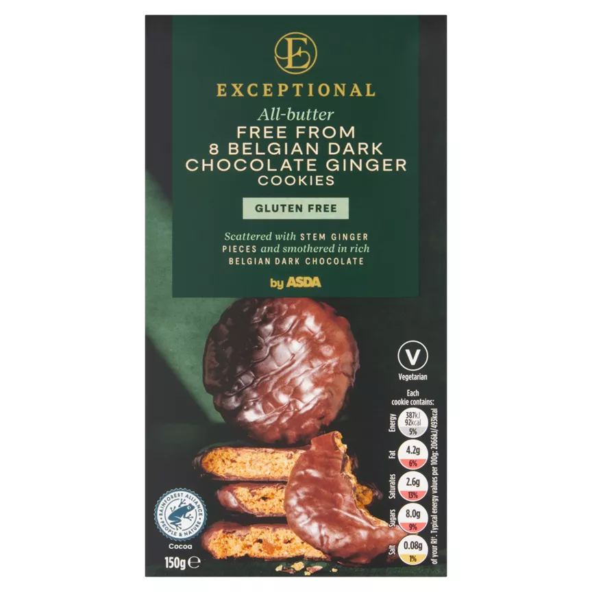 Exceptional by ASDA All-Butter Free From 8 Belgian Dark Chocolate Ginger Cookies 150g