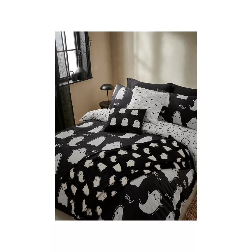 George Home Black & White King Boo Ghosts Easycare Duvet Set
