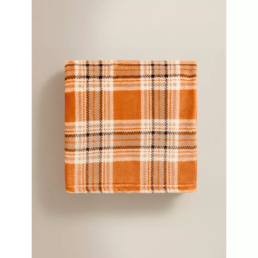 George Home Orange Check Supersoft Throw - 150 x 120cm
