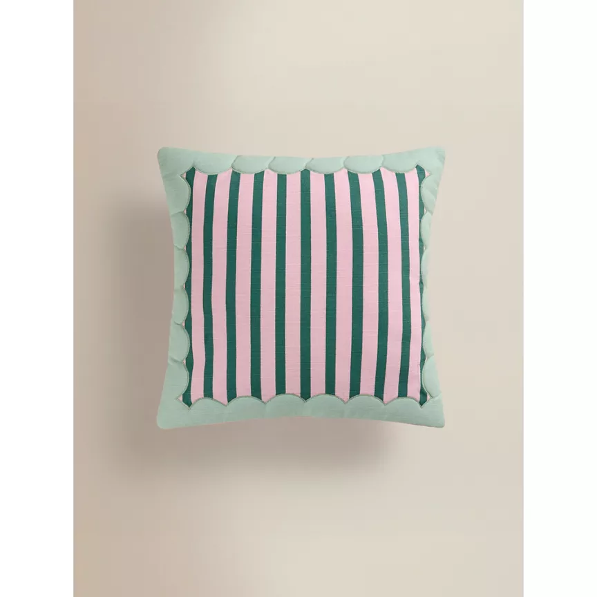 George Home Pink & Green Quilted Stripe Cushion