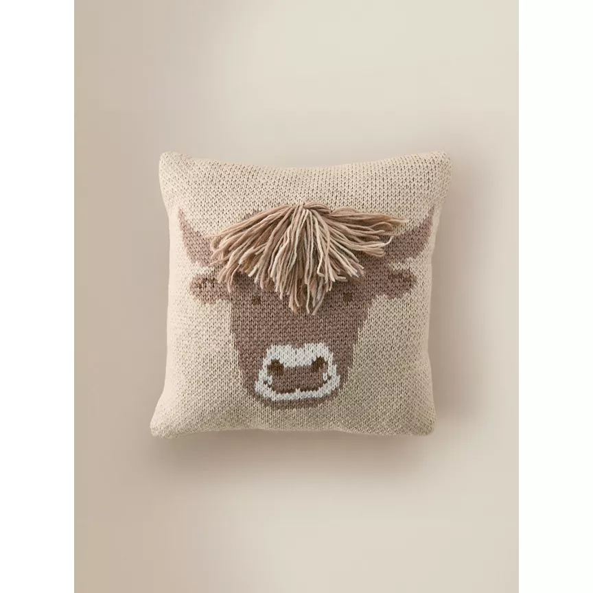 George Home Natural Knitted Highland Cow Cushion