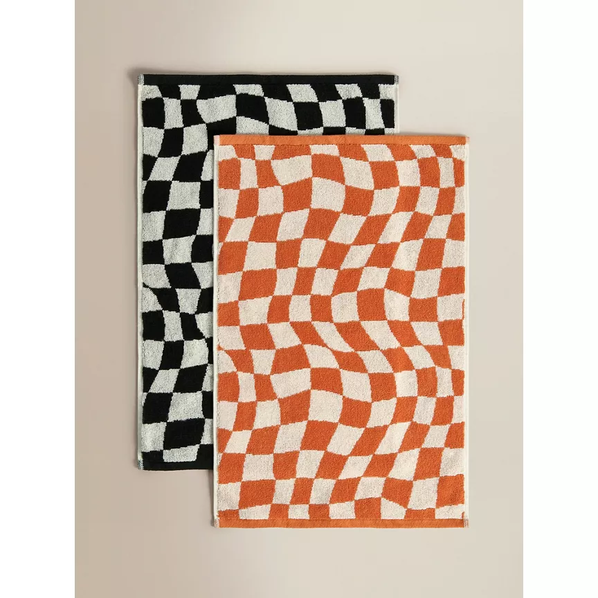George Home Orange & Black Wavy Checkerboard Guest Towels - Set of 2