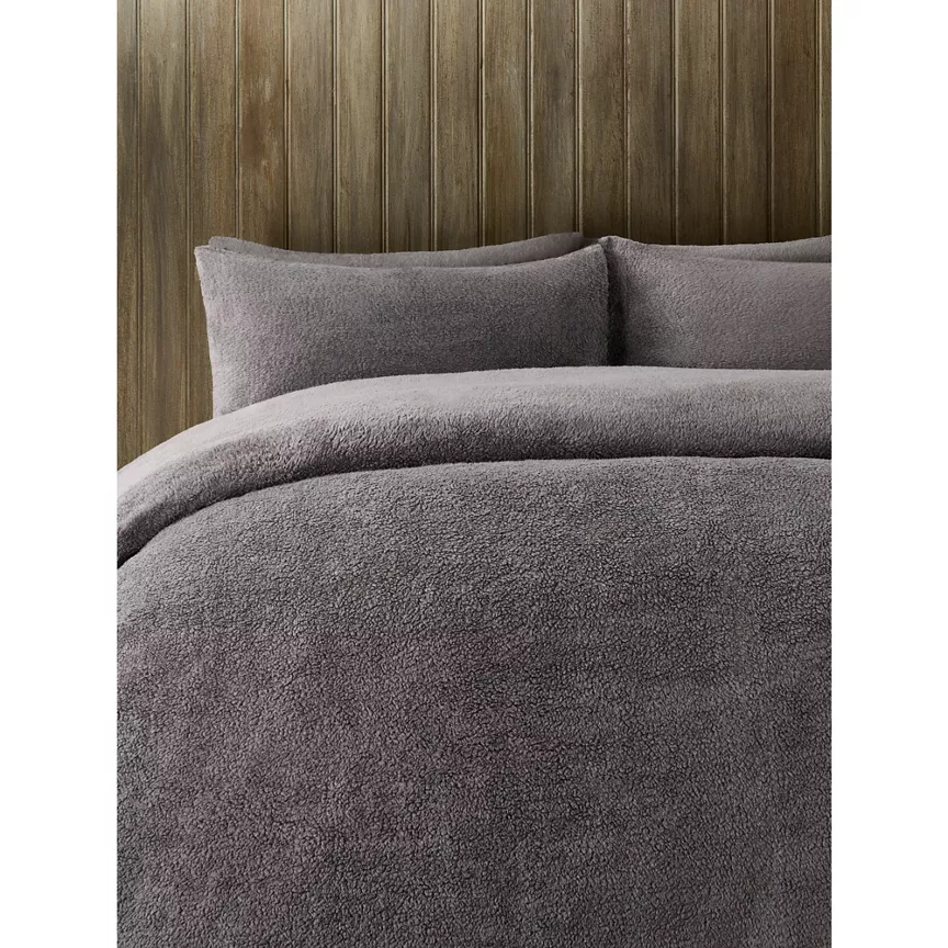 George Home Charcoal Grey King Plain Teddy Finish Duvet Set