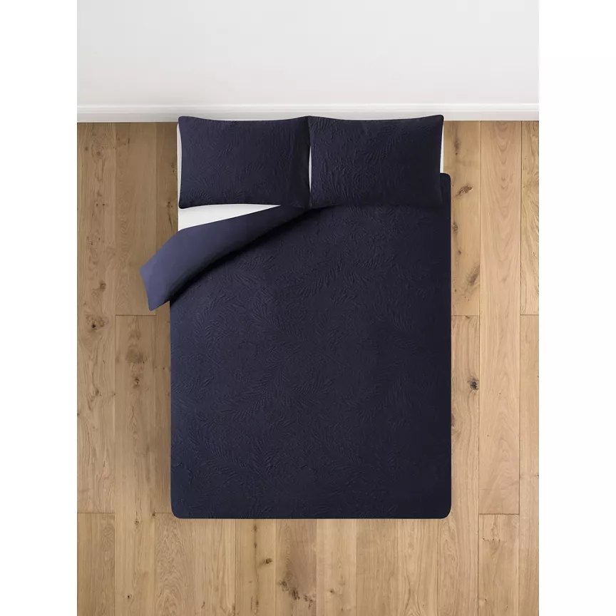 George Home Navy King Embossed Fern Forest Duvet Set