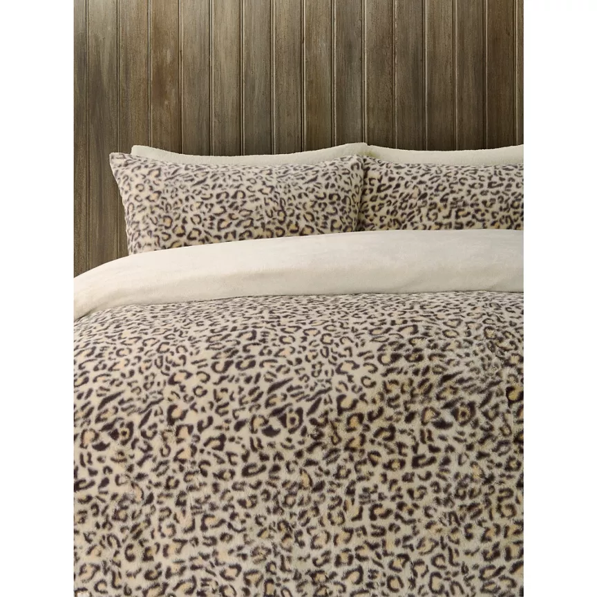 George Home Leopard Print King Super-Soft Faux Fur Duvet Set