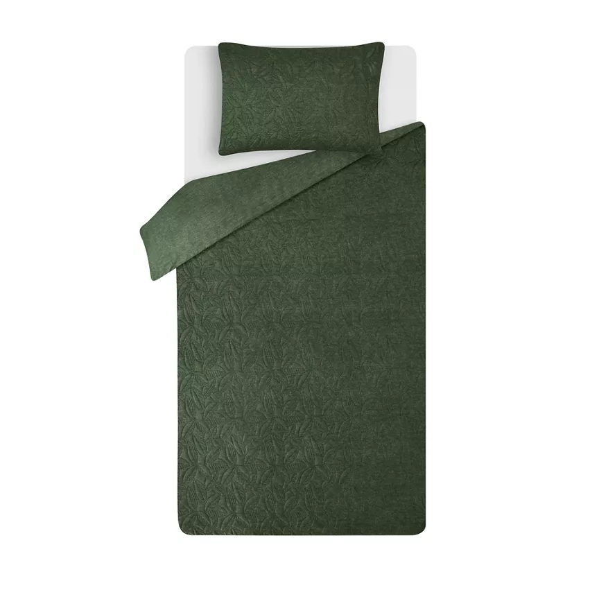 George Home Green Single Pinsonic Leaf Quilted Duvet Set