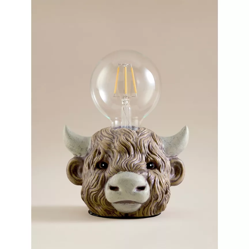 George Home Brown Highland Cow Bulb Table Lamp