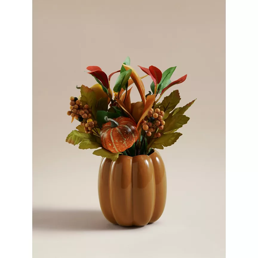 George Home Orange Pumpkin Mixed Leaves Pot Set of 2