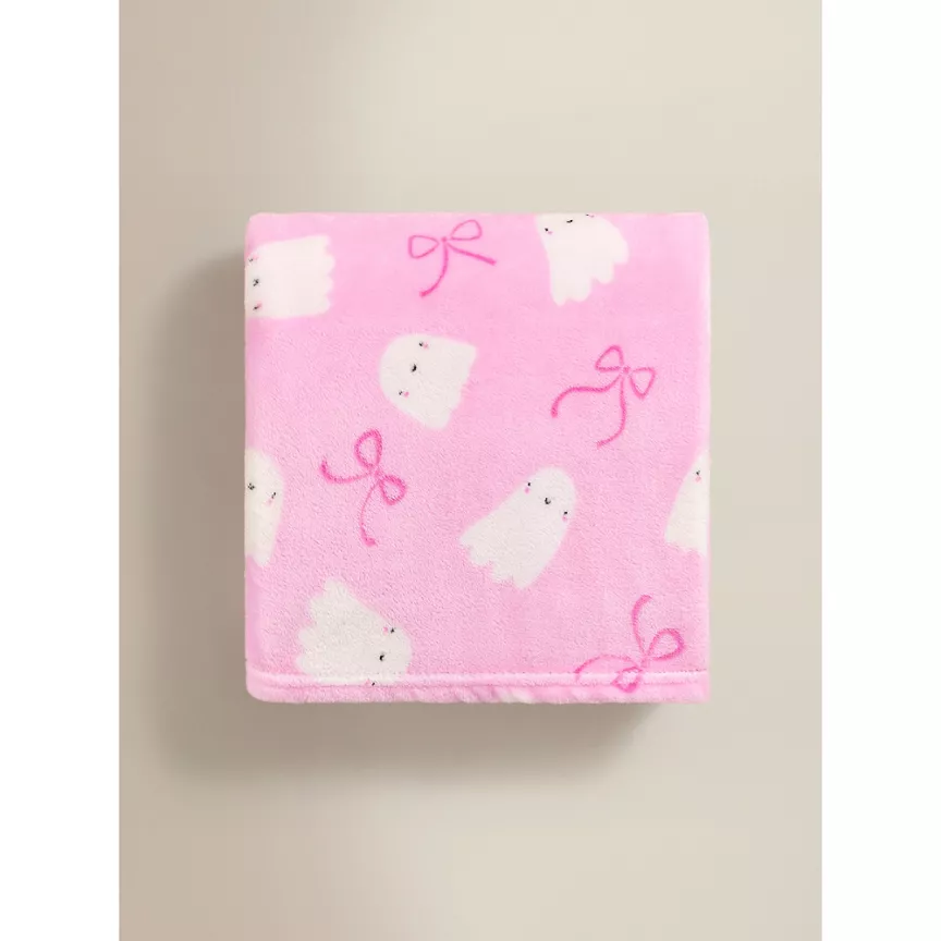 George Home Pink Halloween Bow Ghost Fleece Blanket - 120cm x 150cm