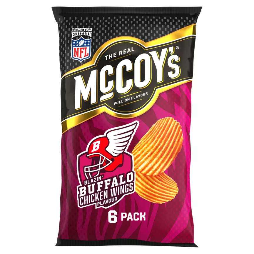 McCoy's Limited Edition Blazin' Buffalo Chicken Wings Flavour Ridge Cut Potato Crisps 6 x 25g